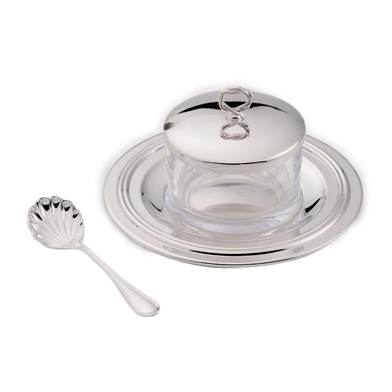 Villa Pisani silver-plated parmesan cheese dish with spoon by Greggio.