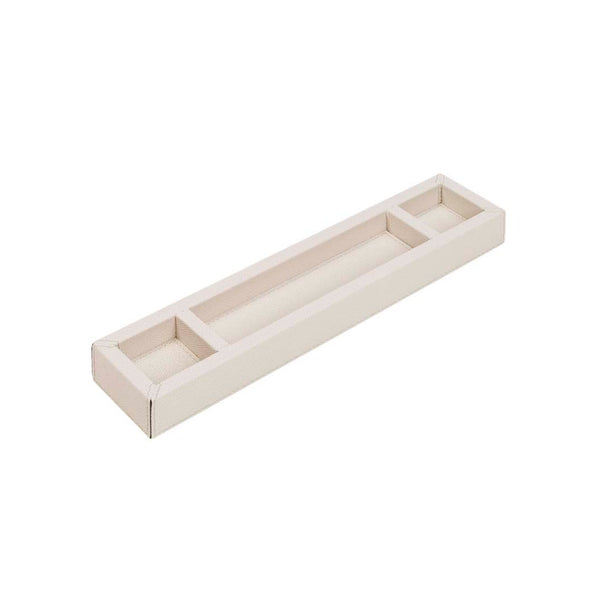 Leather Pen Tray Trebic by Giobagnara in ivory golf leather with three compartments.