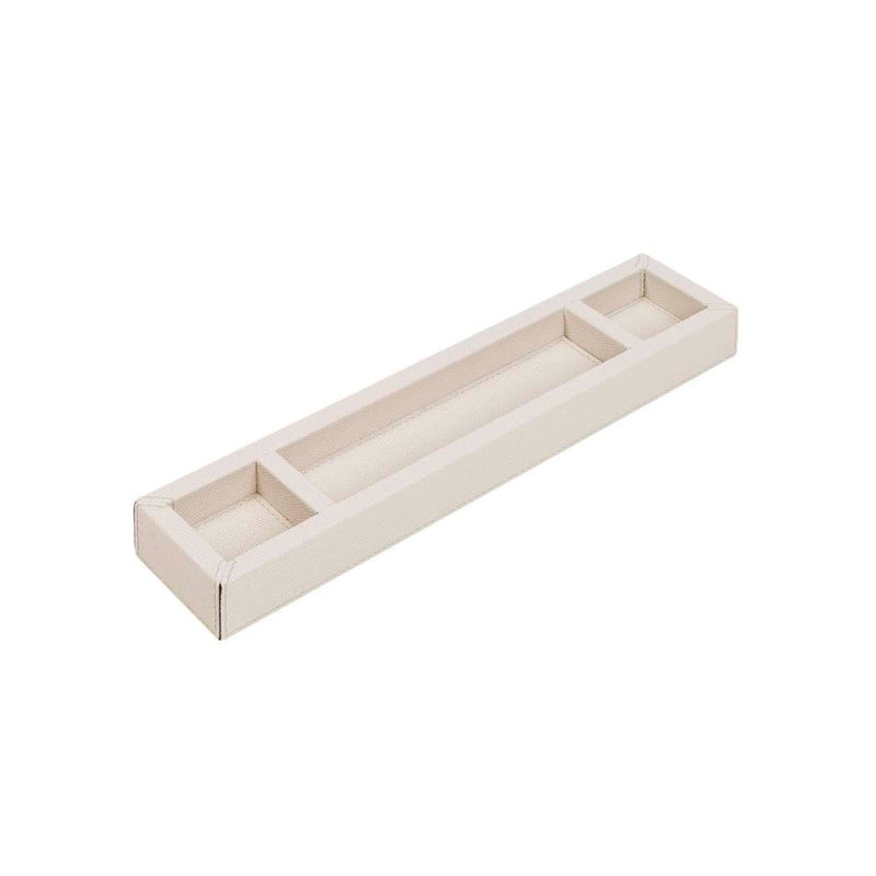 Leather Pen Tray Trebic by Giobagnara in ivory golf leather with three compartments.