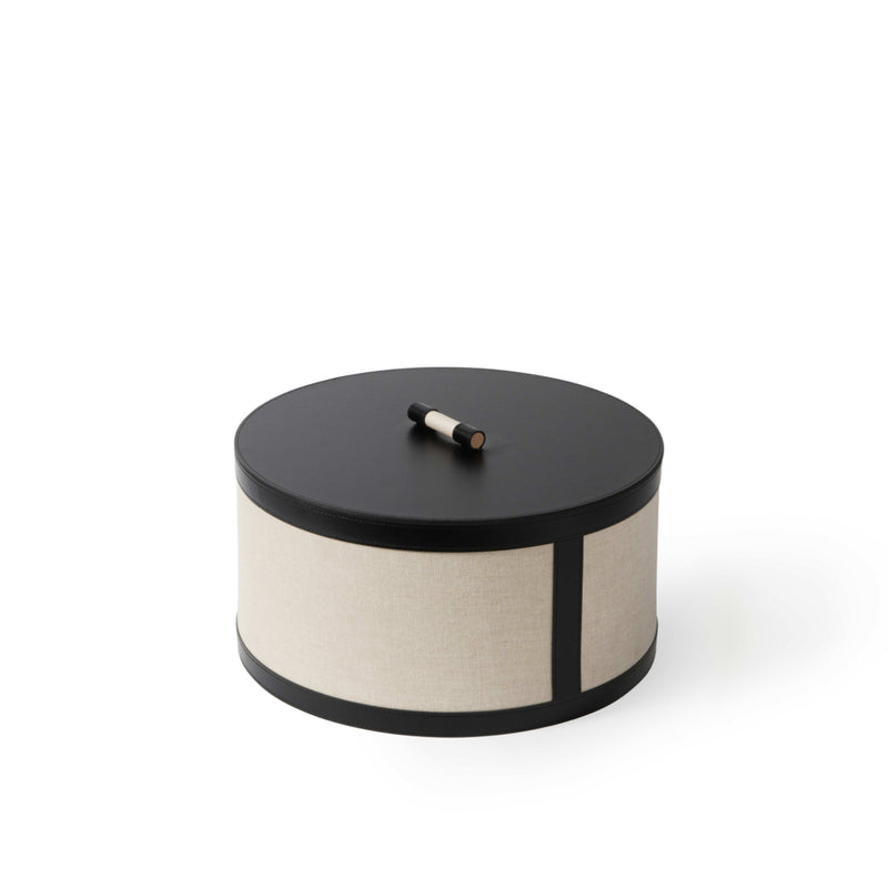 Pinetti ‘Penelope’ Round Storage Basket in Black Leather - By Amiramour