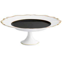 Luxury porcelain 22cm cake stand mazurka gold and black raynaud with gilded details on a white background