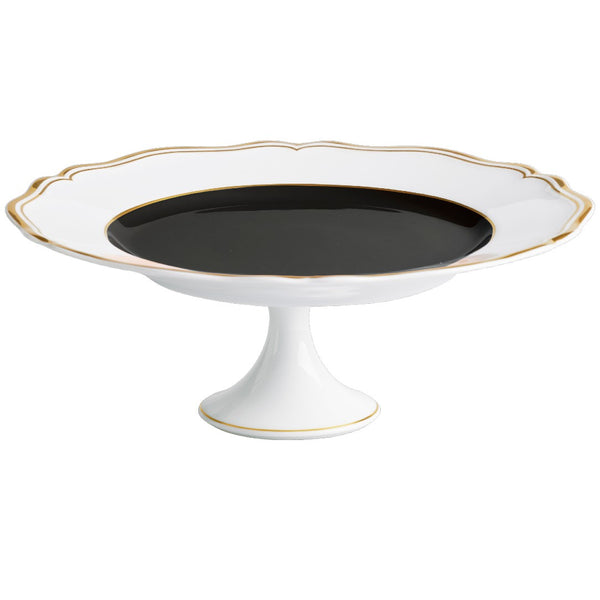 Luxury porcelain 22cm cake stand mazurka gold and black raynaud with gilded details on a white background