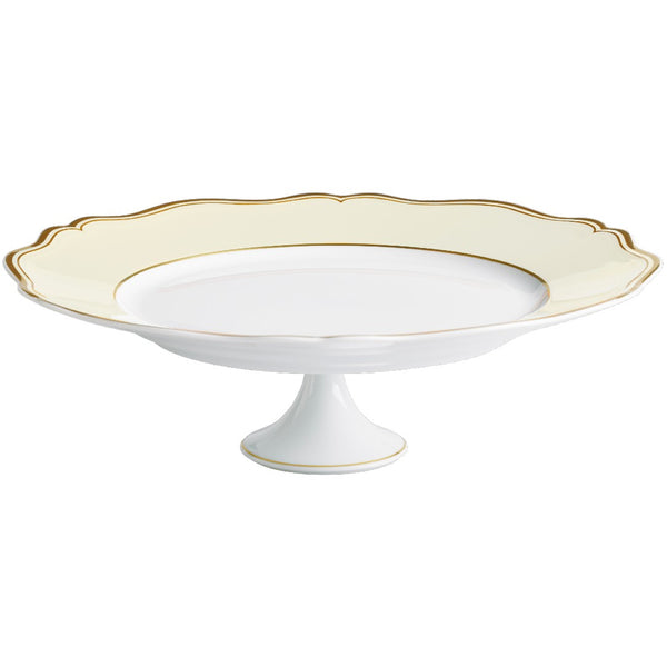 Mazurka Ivory petit four & cake stand 27cm by Raynaud in Limoges porcelain with golden festoons on an ivory background inspired by the Polka collection.