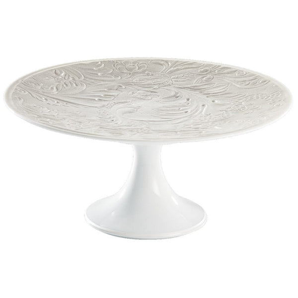 Italian Renaissance Irisé Pearl Grey petit four stand 16cm by Raynaud in Limoges porcelain with engraved arabesques and pearl grey iridescence.

