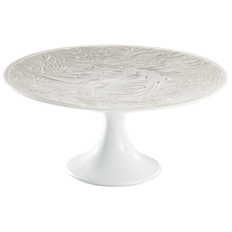 Italian Renaissance Irisé Pearl Grey petit four stand 16cm by Raynaud in Limoges porcelain with engraved arabesques and pearl grey iridescence.

