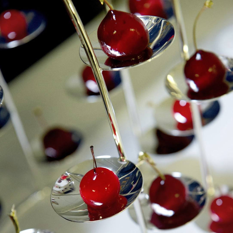 Cherries displayed on a Silver-plated Petit Fours Latitude stand with twenty-four small dishes by Ercuis