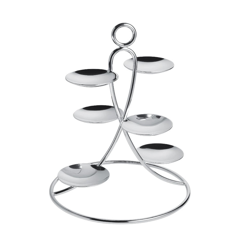 Silver-plated Petit Fours Latitude stand with six small dishes by Ercuis, ideal for serving macarons, petits fours, or desserts in a luxury setting.