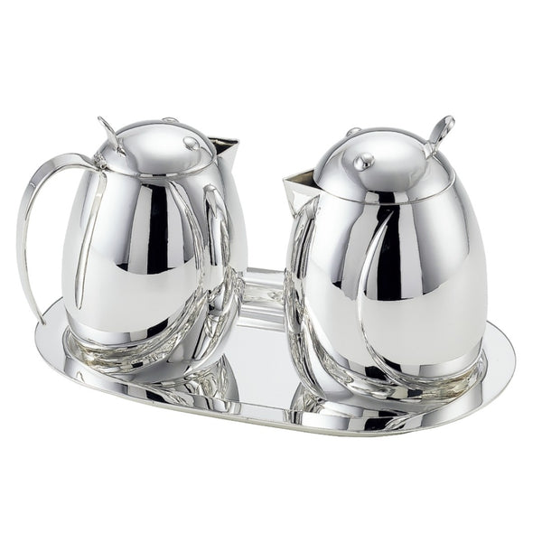 Pettirosso silver-plated cream and sugar set with tray by Greggio