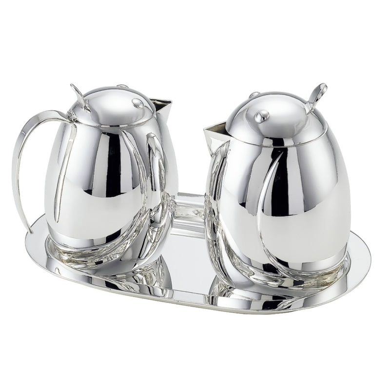 Pettirosso silver-plated cream and sugar set with tray by Greggio