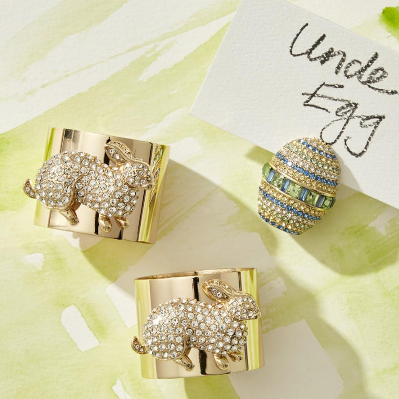 Sparkle Egg Place Card Holders in Gold Set of 2 by Joanna Buchanan on a light green background