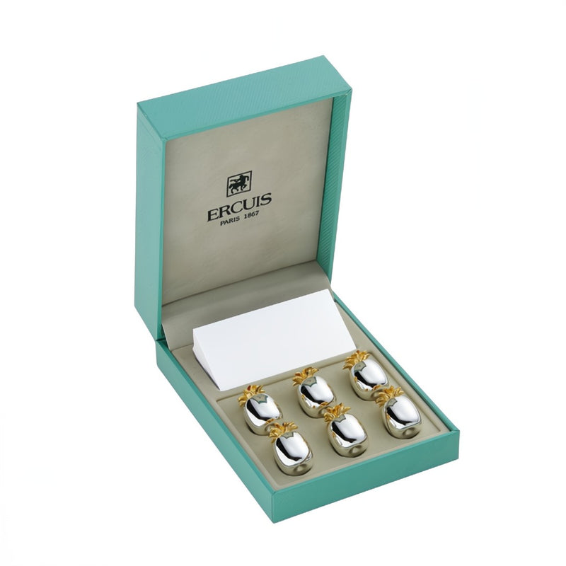 Gift box with Pineapple Silver-Plated Place Card Holders Set of 6 by Ercuis