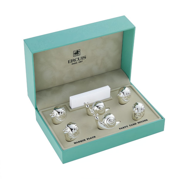 Gift box with Snail Silver-Plated Place Card Holders Set of 6 by Ercuis