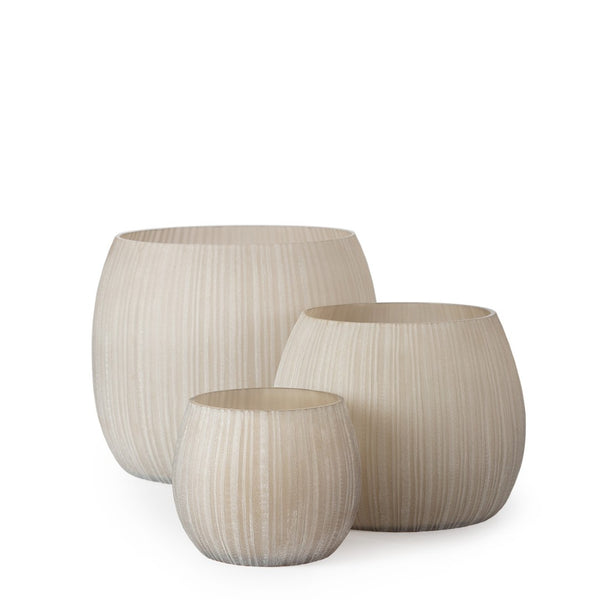 Group of 3 Planter Connemara by Guaxs in smokegrey hand-cut glass, sculptural luxury home accent