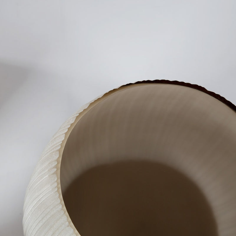 top view of Planter Connemara 4 by Guaxs in smokegrey hand-cut glass, sculptural luxury home accent