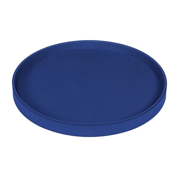 Round Polo leather tray by Giobagnara, handcrafted in Italy 47cm in ultramarine