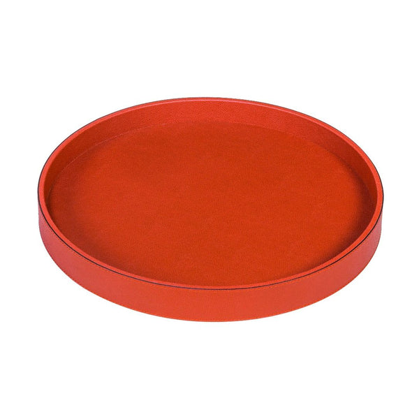 Round Polo leather tray by Giobagnara, handcrafted in Italy 38cm in g38 mango