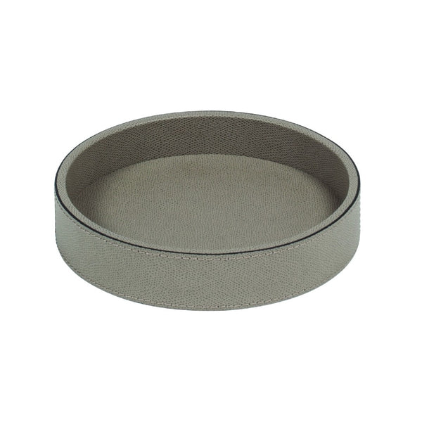 Round Polo Utopia tray in mud Calfskin Golf leather by Giobagnara, handcrafted in Italy and available in multiple sizes.