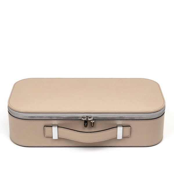 Closed Luxury Pinetti Pétanque Bocce Game Set in taupe leather with metal balls