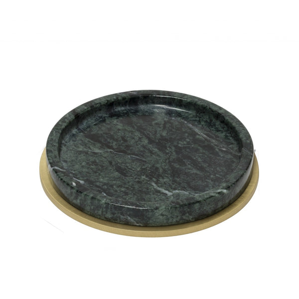 Positano marble bottle coaster in Green Guatemala by Giobagnara, bold luxury wine table accessory