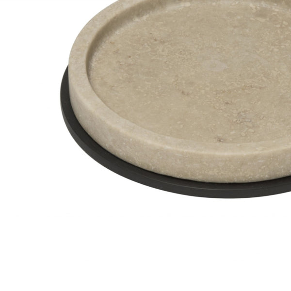 close-up Positano marble bottle coaster in Travertino by Giobagnara