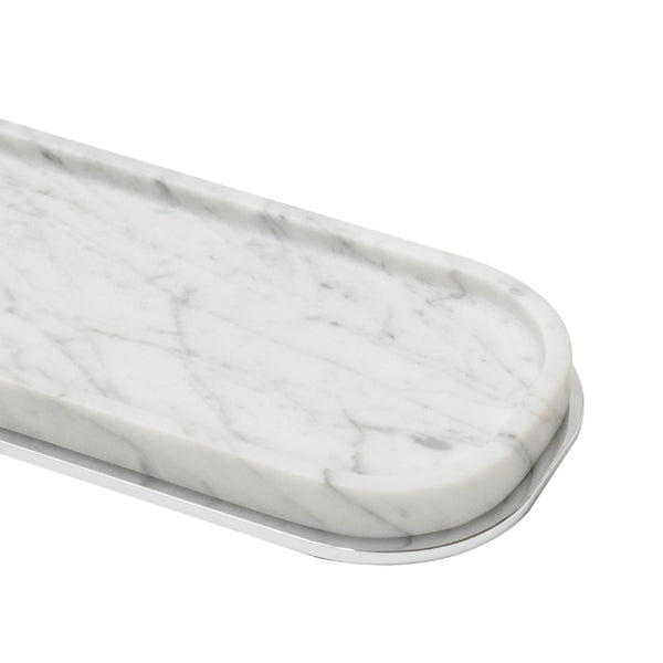 Amiramour Positano Marble Long Valet Tray in Arabescato White by Giobagnara 2