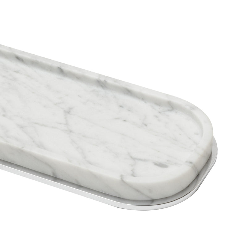 Amiramour Positano Marble Long Valet Tray in Arabescato White by Giobagnara 2