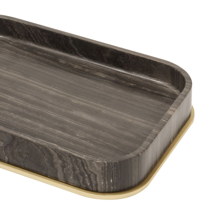 Close-up Positano marble valet tray in Eramosa Brown by Giobagnara on a white background