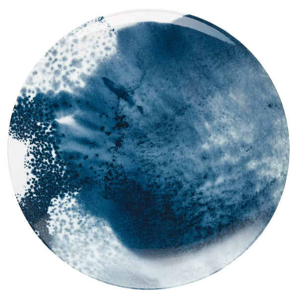 Raynaud Abysses porcelain presentation plate with indigo marine brushstroke design