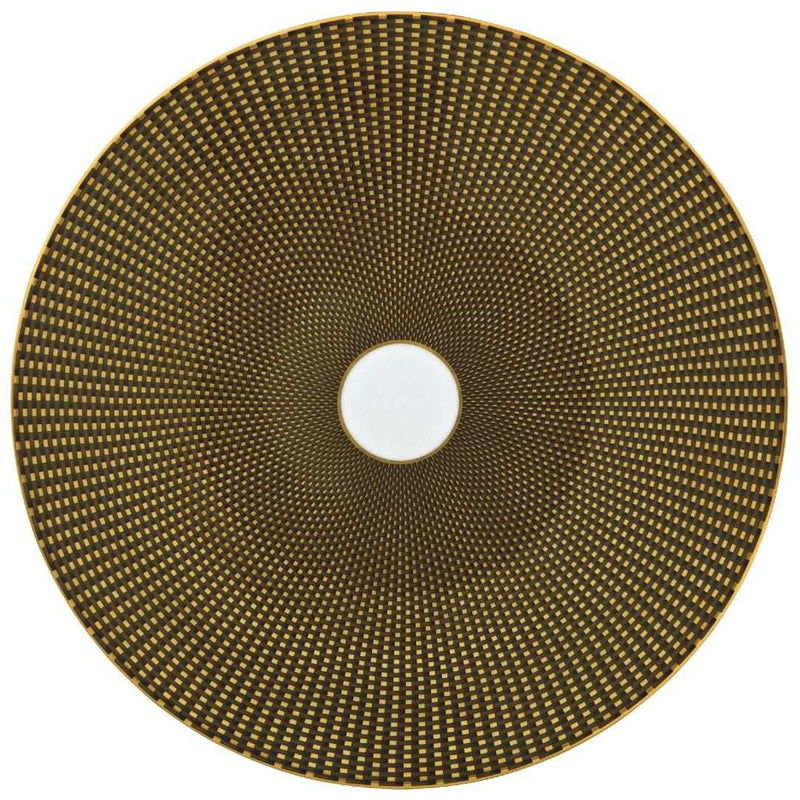Raynaud Trésor Limoges porcelain brown presentation plate with gold-accented honeycomb design