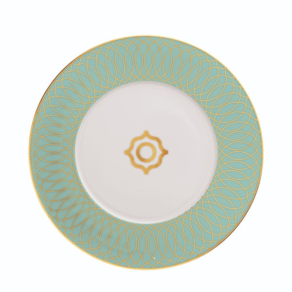 Decorative plate with gold geometric pattern on a white background