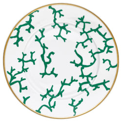 Raynaud Cristobal Emerald Presentation Plate in Limoges porcelain with emerald green coral motif.