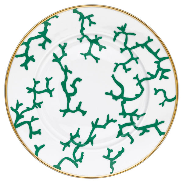 Raynaud Cristobal Emerald Presentation Plate in Limoges porcelain with emerald green coral motif.