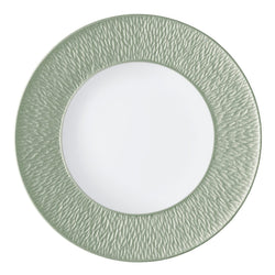 Raynaud Minéral Irisé Céladon porcelain presentation plate with sculpted engraved rim and celadon green glaze