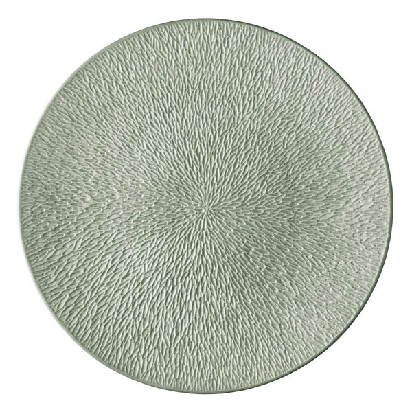 Raynaud Minéral Irisé Céladon fully engraved porcelain presentation plate with sculptural relief and celadon glaze


