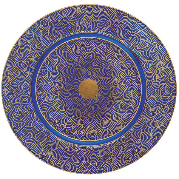Presentation plate from Imari collection by Raynaud with cobalt blue border, iron red accents, and Japanese floral motifs in Limoges porcelain
