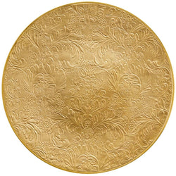 Raynaud Italian Renaissance Gold Limoges porcelain presentation plate with embossed arabesques and gold finish.