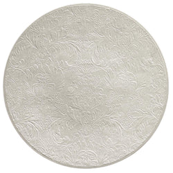 Italian Renaissance Irisé Pearl Grey presentation plate by Raynaud, Limoges porcelain with arabesques, pearl grey iridescence, and platinum accents.