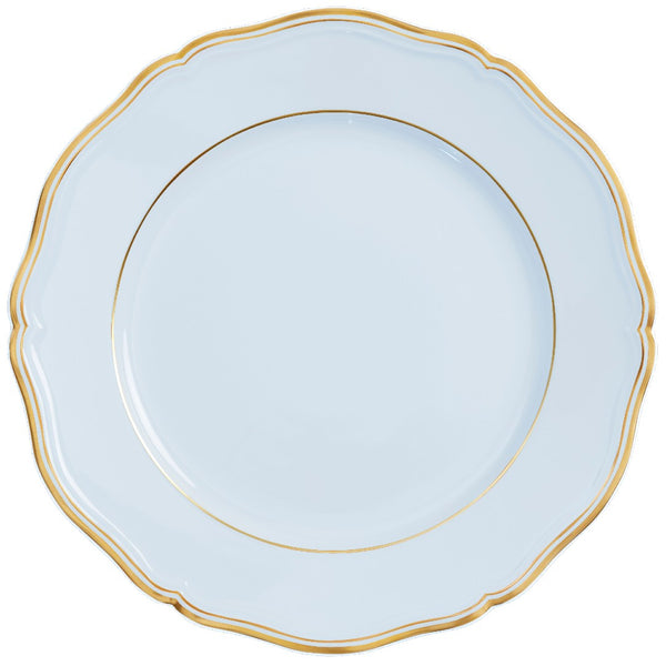 Presentation Plate Mazurka Blue Grey by Raynaud in fine Limoges porcelain with gilded scalloped contour and soft blue-grey décor.