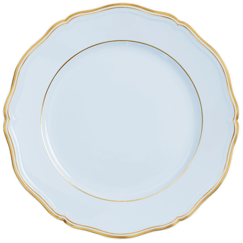 Presentation Plate Mazurka Blue Grey by Raynaud in fine Limoges porcelain with gilded scalloped contour and soft blue-grey décor.