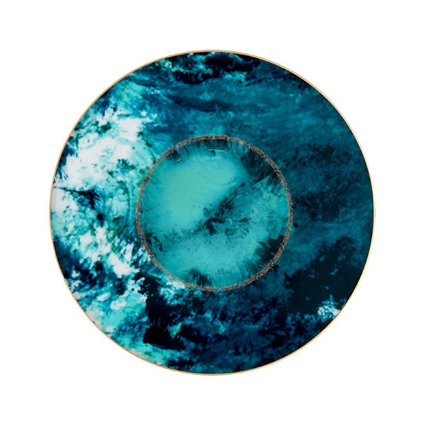 Océan Bleu Presentation Plate by Haviland in Limoges porcelain with ocean-inspired design in vivid blue tones and gold rim.