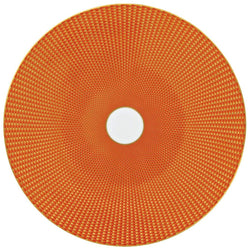 Raynaud Trésor Limoges porcelain presentation plate in vibrant orange with gold-accented honeycomb design