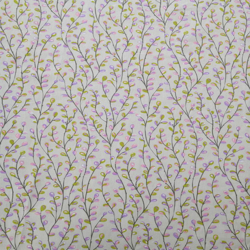 Purple Willow botanical cotton tablecloth by Roseberry Home close-up on fabric