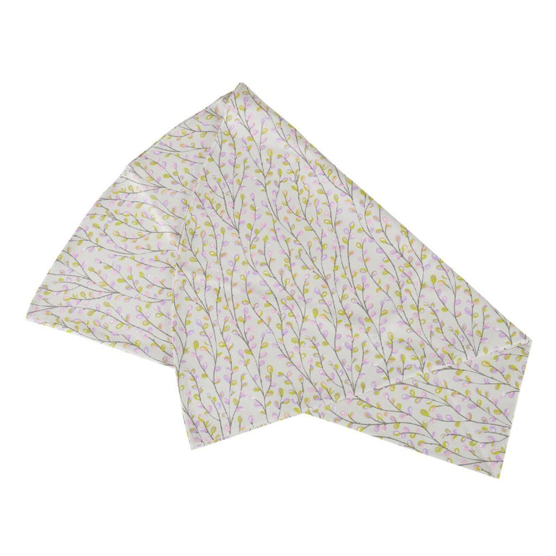 Round Purple Willow botanical cotton tablecloth by Roseberry Home folded