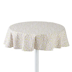 Round Purple Willow botanical cotton tablecloth by Roseberry Home on table