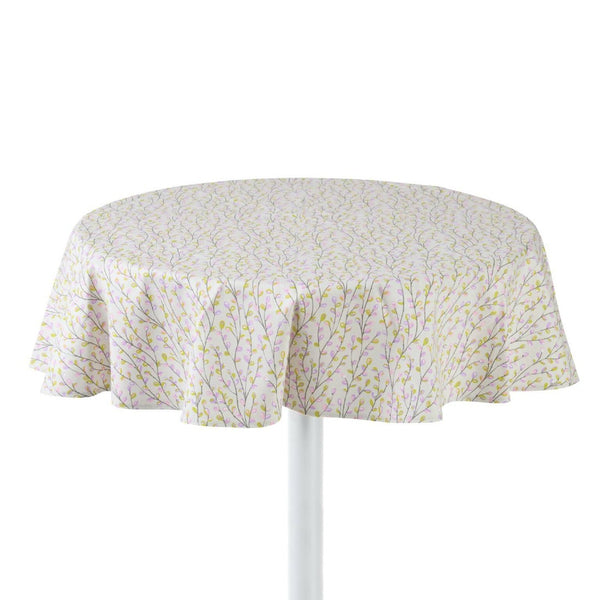 Round Purple Willow botanical cotton tablecloth by Roseberry Home on table