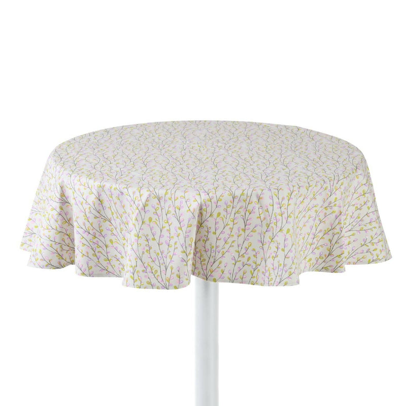 Round Purple Willow botanical cotton tablecloth by Roseberry Home on table
