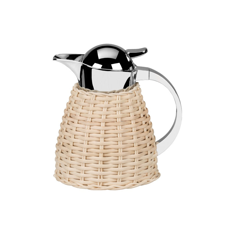 Luxury rattan insulated carafe 0.6 natural rattan Chantilly by Pigment France x Giobagnara in stainless steel and real woven rattan – handcrafted Italian design.