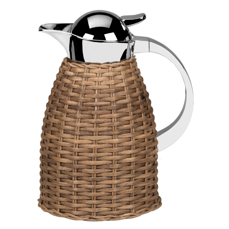 Luxury light rattan insulated carafe Chantilly 1.5l by Pigment France x Giobagnara in stainless steel and real woven rattan – handcrafted Italian design.