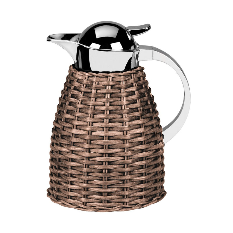 Luxury rattan insulated carafe 1l dark rattan Chantilly by Pigment France x Giobagnara in stainless steel and real woven rattan – handcrafted Italian design.