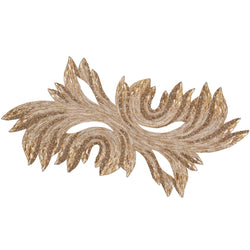 A gold and crystal decorative table runner with an intricate leaf pattern.